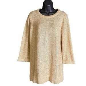 Kim Rogers Sweater Womens XLP PETITE Gold Sparkly Holiday Christmas Party